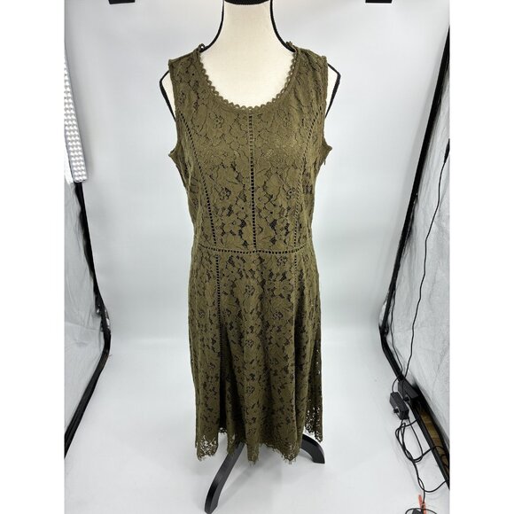 Isaac Mizrahi Live Womens Dress SP Olive Green Sleeveless Crochet Midi Boho - Picture 1 of 7